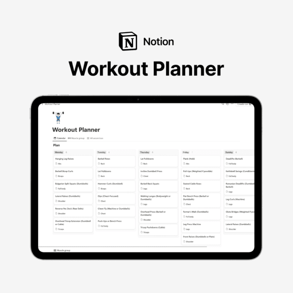 Workout Planner Template (Notion Template)