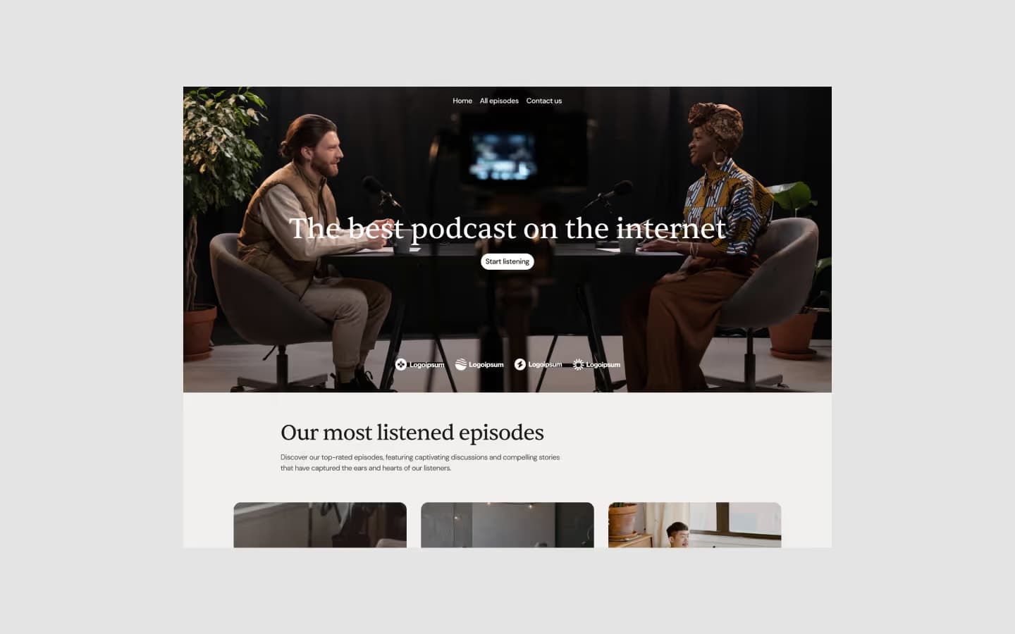 Episode page with embedded player