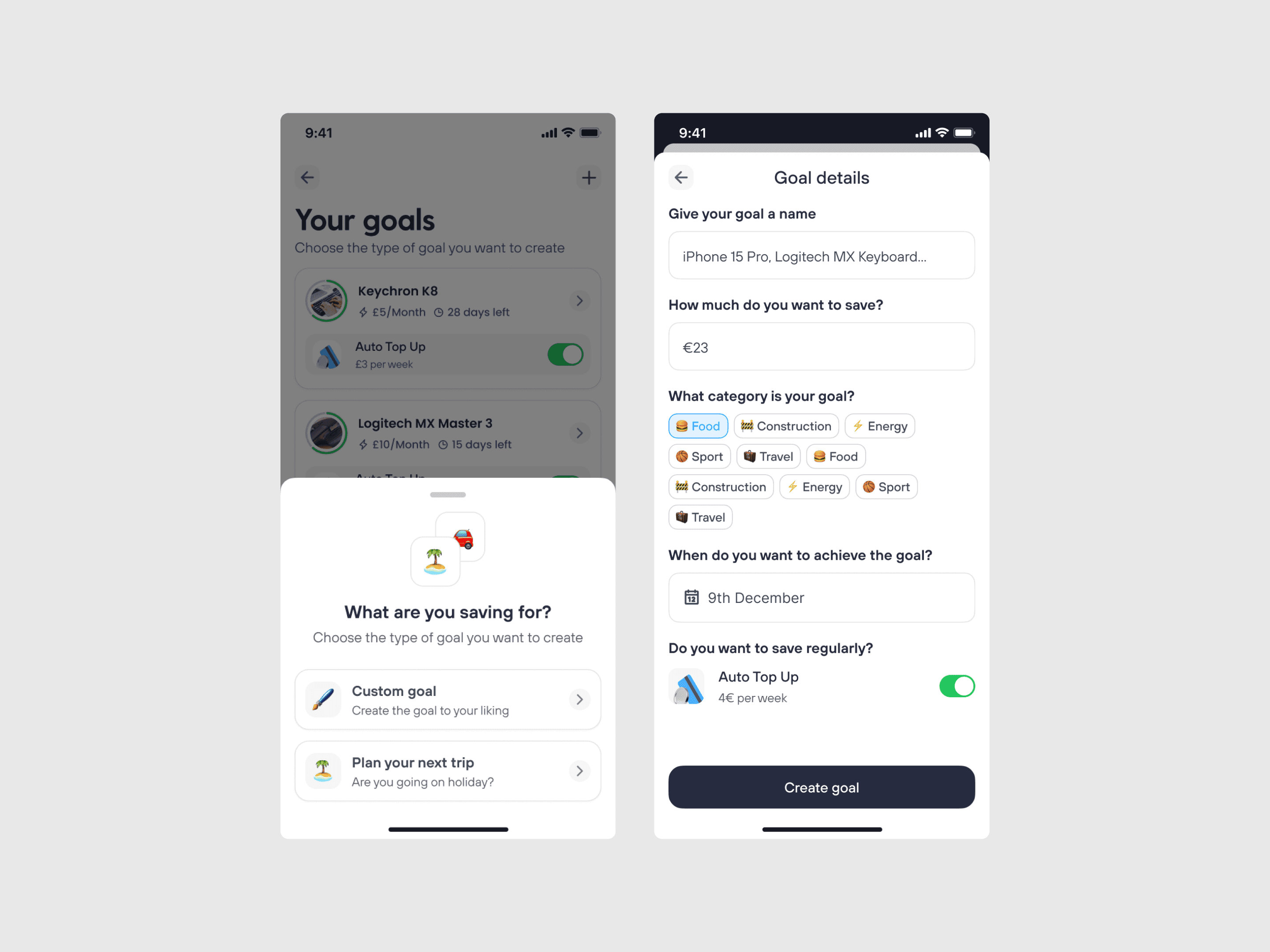 Goin app screens