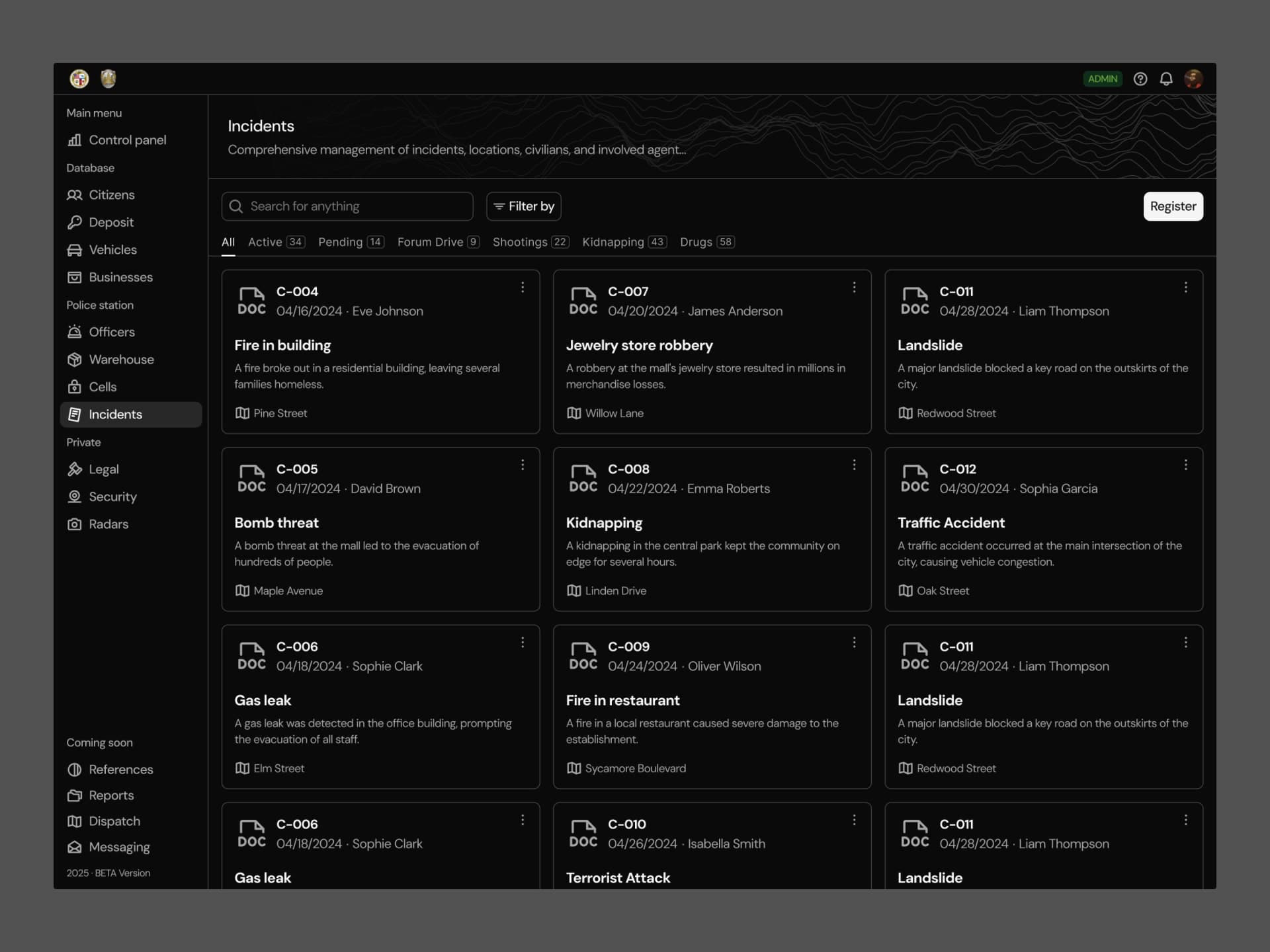 Incident reports, filtered and searchable