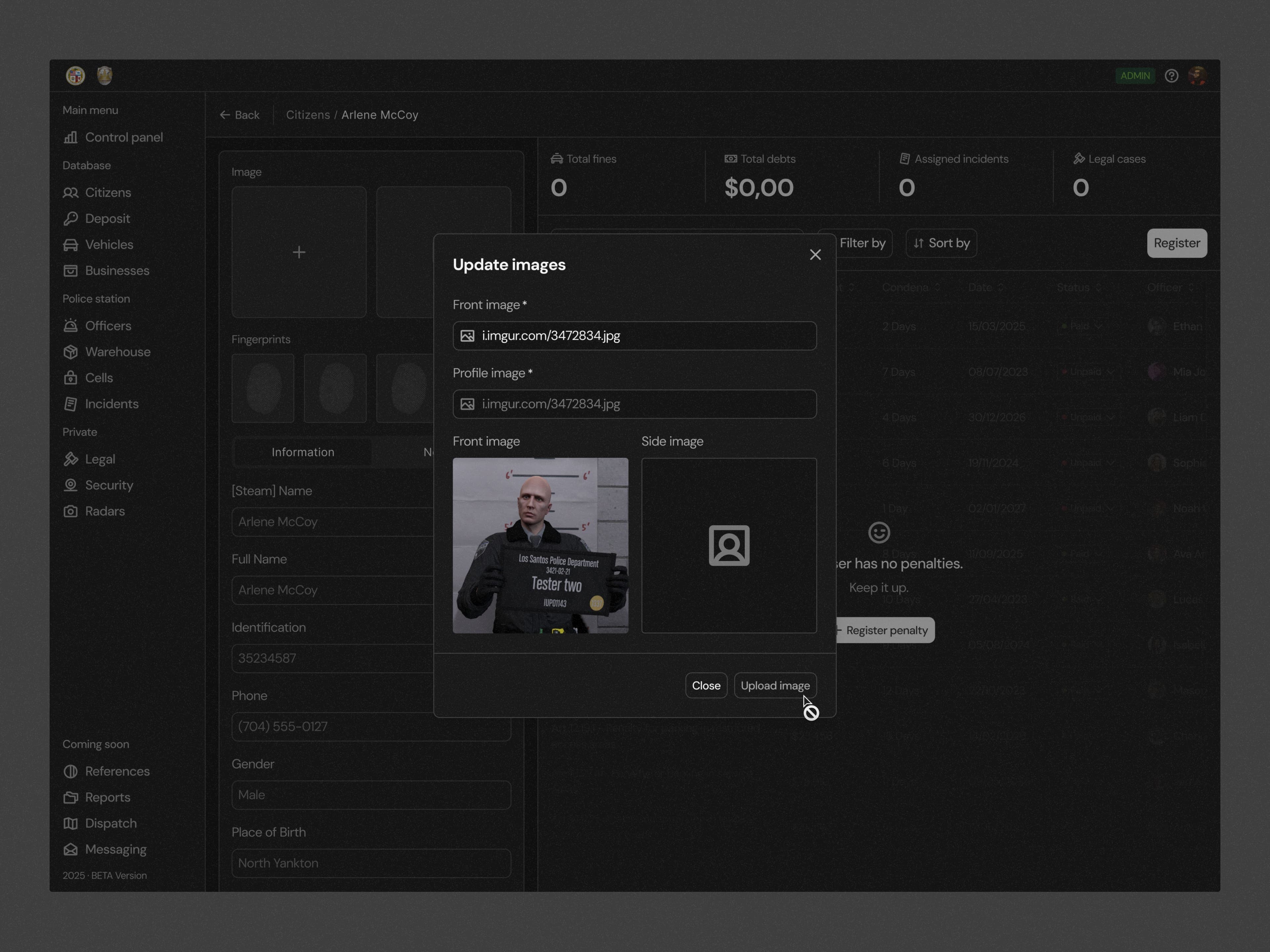 Citizen profile with photo upload